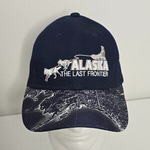 Alaska The Last Frontier Sled Dogs Graphic Blue Hat Cap Souvenir Arctic‎ Circle